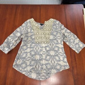 The Limited Cream and Black Geometric Blouse